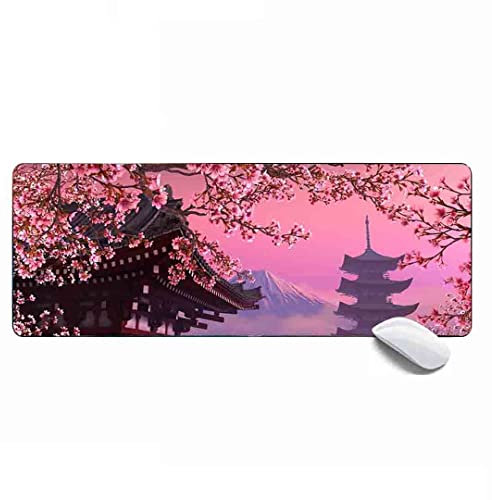 Rosa Mauspad für Damen, japanische Kirschblüten, Blumenlandschaft, großes Gaming-Mauspad, verlängertes XL-Mauspad, Schreibtischunterlage, 80 x 30 x 0.3cm