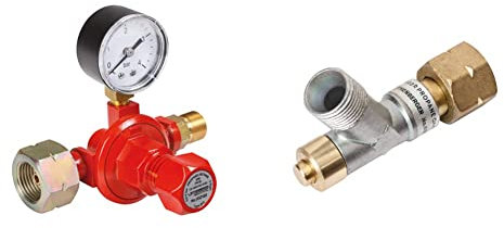 ROTHENBERGER Industrial Propan-Konstantregler mit Manometer stufenlos regelbar 0,5-4 bar, 032100E & Propan-Schlauchbruchsicherung - 1,5 bar - 035925E
