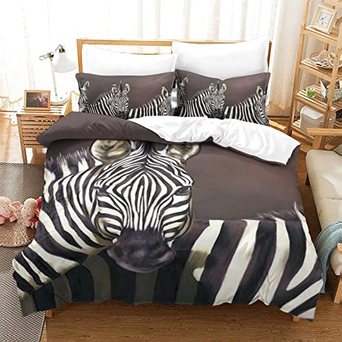 WalfiaA 3D-gedruckte Bettwäsche, Bettbezug, Tier, Zebra, Bettwäsche, Bettbezug-Set, geeignet für Teenager und Erwachsene, Bettbezug, Einzelbett, Einzelbett, 135 x 200 cm, 1 Bettbezug + 1 Kissenbezug