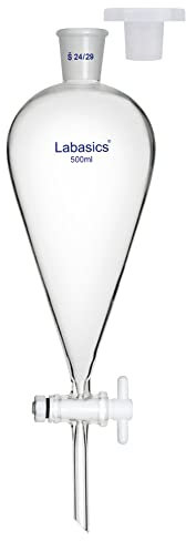 Labasics Vidrio Borosilicato 500 ml Embudo Separador Cónico de Pared Pesada con Juntas 24/29 y Llave de Paso de PTFE