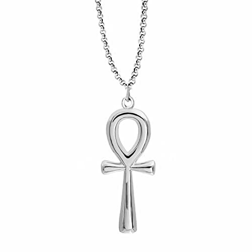 Kritz Collier Femme Ankh Croix Egyptienne Plaqué Argent - Pendentif Ankh amulette Clé de vie et Chaîne Réglable - Bijoux Mode Cadeau
