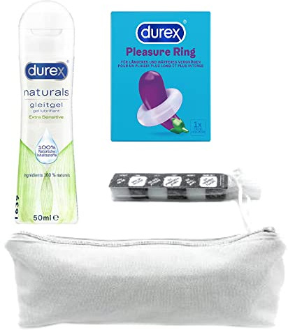 Durex aufregendes Erotik-Set mit Pleasure Ring 1 Stück, Naturals Gleitgel 50ml - Extra Sensitiv & Accessoirces für Paare