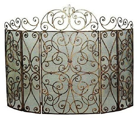 Kaminschutzgitter Antik Gold Eisen 5 Panel French Scroll Kaminschutzgitter und Mesh-Rückseite 62 W Kaminschutzgitter Flache Kaminschutzgitter Dekorativ Little Surprise