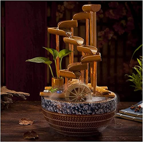 Fuente de Interior Fuente de Mesa Fuente de Madera en Cascada con Base de cerámica Fuente de decoración Hogar Sala de Estar Oficina Decoración de Escritorio Fuentes de Mesa Adornos