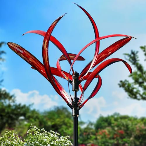 LimeHill Molinillo de Viento para jardín y Patio – Esculturas cinéticas de Viento de Metal Grandes para Arte al Aire Libre (borgoña 2)