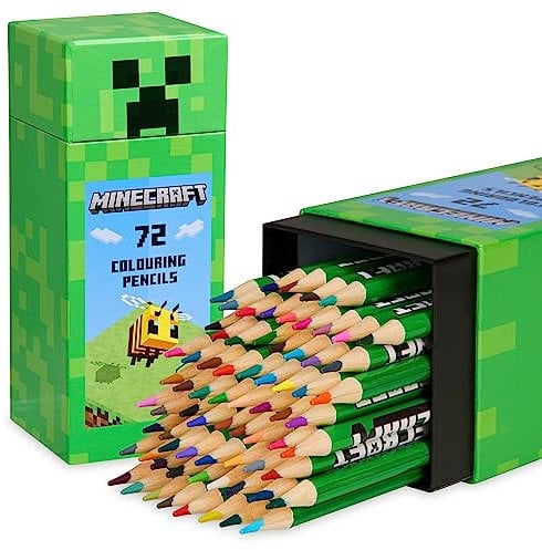 Minecraft Set von Farbstiften, Merchandise in Creeper Design Box, Geschenke Für Jungs & Mädchen, 72 Malstifte Pro Box