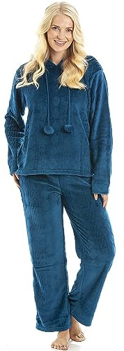 Camille Womens 2-Piece Super Soft Pyjama Set, Sherpa Lined Hood | Warm, Thick Fleece Full Length PJ Set, Top & Bottoms, Long Sleeves & Elastic Waist
