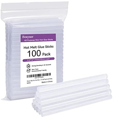 Beayuer Mini Hot Glue Sticks 7mm x 100mm 100 Pack for Most Small Hot Melt Glue Gun Clear Hot Melt Adhesive Sticks Perfect for DIY Craft Projects and Sealing