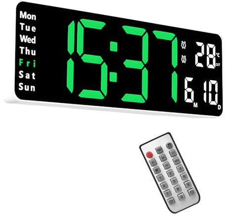 Lancoon Elektronische Uhr, 13 Zoll LED Bildschirm mit Stehend und Hängend Count Up Countdown Fernbedienung Plug in Temperatur Datum Wochenanzeige für Wohnzimmer Home