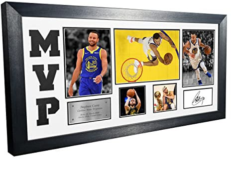 MVP Bilderrahmen Steph Stephen Curry Golden State Warriors, signiert, Autogramm, Basketball-Poster, Geschenk (cremefarbenes Passepartout)