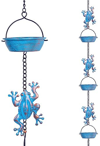 giole Regenkette, 30 cm, Frosch-Regenketten mit 12 Tassen, funktionale und dekorative Ersatz-Fallrohr-Regenketten für den Außenbereich
