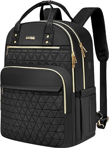 Laptop-Rucksack für Frauen 17.3 Zoll Laptop-Tasche mit USB-Anschluss, Mode wasserdichte Rucksäcke Lehrer stilvolle Reisetaschen Vintage Daypacks für College-Arbeit, gesteppt schwarz