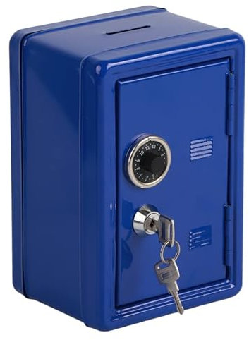 MOUMOUTEN Kids Safe Box, 12x10x18 cm/ 4.72x3.98x7.08 inches Kids Piggy Bank, Mini Key Money Box Password Lock, Lockable Security Cash Coins Saving Safe Box with Coin Slot Key(Blue)