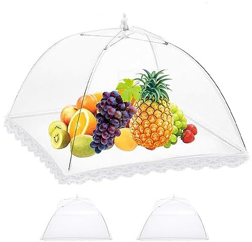 2 Pack Food Covers Mesh Pop Up, Food Net Cover for Outdoors, 12 inch Reusable and Collapsible Screen Net Protectors for Outdoors/Parties/Picnics/BBQs/Reusable and Collapsible (White).