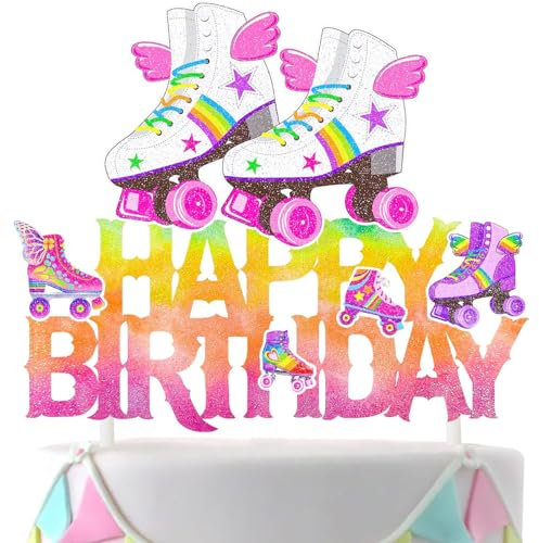 Happy Birthday Tortendeko, Rollschuhe Topper Cake, Kuchendeko Geburtstag, Happy Birthday Kuchen Deko, Kuchendeko, Tortendeko Geburtstag für Mädchen