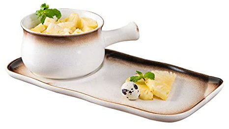 OUSIKA Salad Bowl Soup Bowls Soup Mug with Handles, Ceramic Breakfast Plates Set for Breakfast Sandwich Soup Coffee Cereal Serving Bowls-Blue Plate