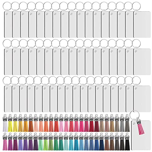 Yuemsh 200 Pièces Ensemble de Porte-Clés Rectangle pour Sublimation et Transfert de Chaleur avec Glands pour Bricolage