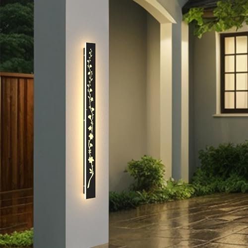 Lange wandleuchte Aussen Magnolienblüten außenleuchte wand 34W Schwarze LED Wandlampe Aussen IP65 Wasserdicht Warmweiß 3000K außenbeleuchtung für Villen Terrassen Innenhöfe Veranden Gärten 100CM