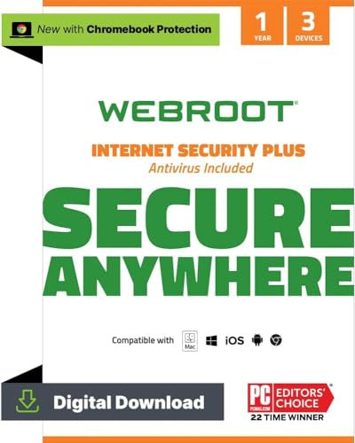 WEBROOT Internet Security Plus 2025 | + Passwort-Manager, Smartphone and Tablet | 3 Geräte | 1 Jahr | Mac/Windows/iOS/Android/Chrome | Aktivierungscode per E-Mail