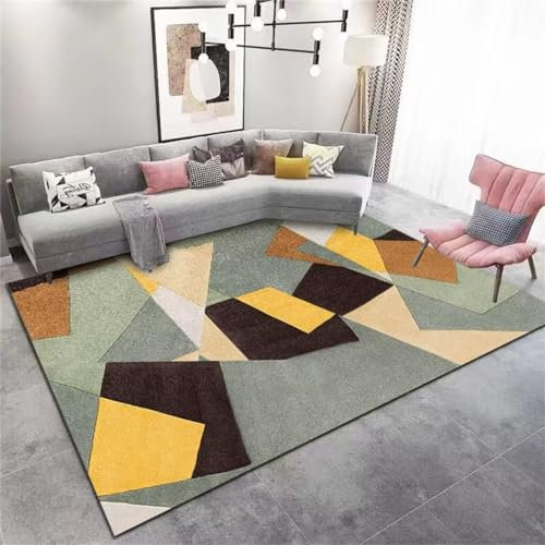 QGYFRE Langer Teppich Flur schöne senfgelb 140x210CM small Bedroom Rugs for Adults Gemütlicher Kurzflor-Wohnzimmerteppich moderner geometrischer