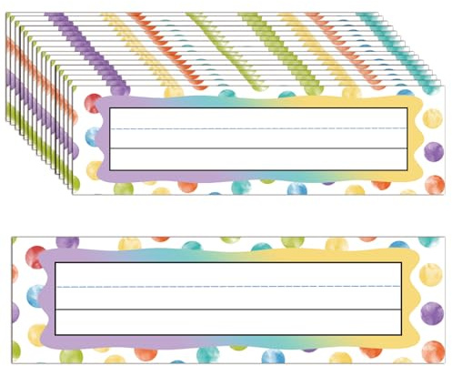 Namensschilder für Klassenzimmer, 24,1 x 7,6 cm, bunte Punkte, Namensschilder, 48 Stück, Konfetti, Namensschilder, Aufkleber für Klassenzimmer, Pinnwand, Dekoration (1)