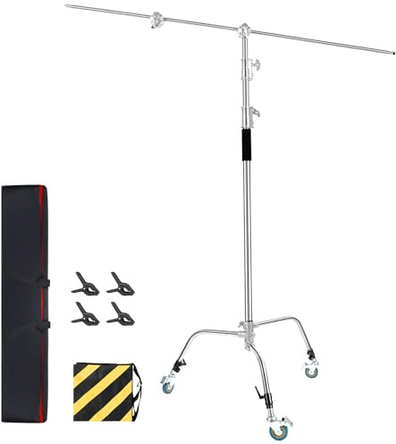 C Stand with Boom Arm Wheels, 100% Stainless Steel Heavy Duty Max Height 10.8ft/330cm Photography Light Stand for Monolight Softbox Reflector