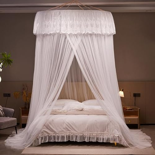 Moskitonetz Bett Für Doppelbett Einzelbett, Großes Rund Moskitonetz Spitze-Mückennetz Feinmaschiges Als Moskitoschutz, Fliegennetz Moskitonetze Für Zu Hause Indoor 150 X 280 X 1300 cm, Weiß