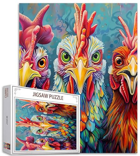 Roosters 1000 Pieces Rustic Chickens Puzzles for Adults Funny Animal Portrait Jigsaw Puzzle for Challenging Family Activity Games Colorful Jigsaw Puzzles for Decorative Gifts
