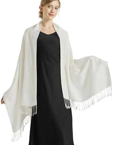 vimate Weißer Pashmina Schal-Winter Weicher Paisley Pashmina Wickelschal für Frauen Hochzeitsgäste Brautjungfernschal(DE-Style 1-White)