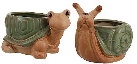 INOOMP 2Pièces Pot de Fleurs Céramique Vintage avec Design Tortue et Escargot Pots Succulents pour Décoration Intérieure et Extérieure