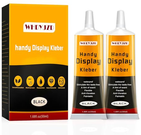 50ml*2 Handy Display Kleber, Black Display Kleber Smartphone mit Kleinen Präzisionsnadeln, Sekundenkleber Extra Stark, Wasserfest Flexibler Bastelkleber für Holz, Glas, Stoff, Keramik, Metall