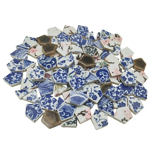 Carreaux de mosaïque en céramique cassée pour travaux manuels, pièces de mosaïque en porcelaine bleue et blanche irrégulières pour projets de mosaïque de vases à faire soi-même (couleurs mélangées)