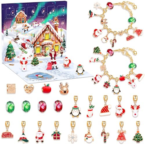 OWill Adventskalender 2024 Kinder Mädchen,Schmuck adventskalender mädchen 24 Füllung,Charm Armband Kit Geschenk für Mädchen 5-12 Jahre,Weihnachtskalender Schmuck,adventskalender jugendliche mädchen