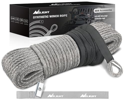 Nilight Seilwinde Seil 1/4 Zoll x 50 Fuß 4082.3 kg Synthetische Winde Line Kabel mit schwarzer Schutzhülle Winde Line Seile für ATV Winde mit synthetischem Seil UTV-Winden Seil LKW Boot SUV Fahrzeug