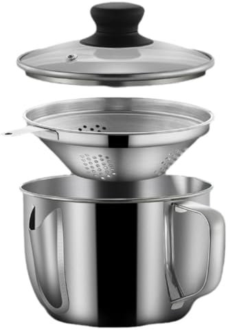 Fettabscheider Krug Saucenabscheider, Fettölabschäumer mit Deckel, 304 Edelstahl Bodenbecher, Siebtrenner Fettsuppe mit R