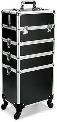Beauty Nail Rolling Trolley Kosmetikkoffer mit 4 Rollen – Professioneller 2/3/4-in-1 Rollkoffer aus Aluminium, großer Make-up-Schönheits-Aufbewahrungskoffer für Reisen, Beauty-Box-Trolley