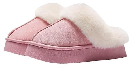 AlHECE Hausschuhe Damen Mann Winter Indoor Solid Color Wildleder Pelz Hausschuhe Damen Home Plattform Warme Uggs Slip-On Damen Schuhe-Rosa-39-40
