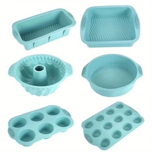 6 in 1 Silicone Baking Pan Tin Plate Oven Mold Kits, Heat Resistant Baking Pan Supplies, Mold Toolkit for Cake, Pancakes, Cream, Cupcakes, Breads, Muffins, and Oven Utensils