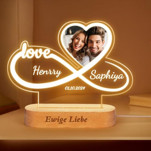 OXYEFEI Personalisiert Lampe mit Foto,Herz Acryglasl Foto mit LED Personalisierte Bilderrahmen mit Licht Personalisierte Geschenke für Freundin,Freund,Paar zum Geburtstag,Valentinstag (Love)