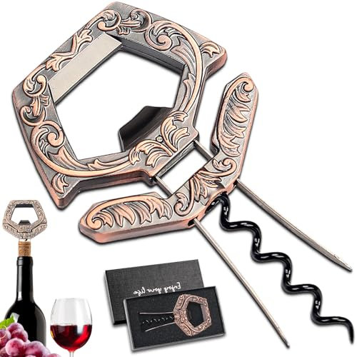 LUCYLANKER Ouvre Bouteille de Vin, 3 en 1 Ah So Ouvre Bouteille, Tire Bouchon Double Lame, Avec Décapsuleur de Bière, Cadeau pour Cadeau Amateur de Vin (Rouge Cuivre)