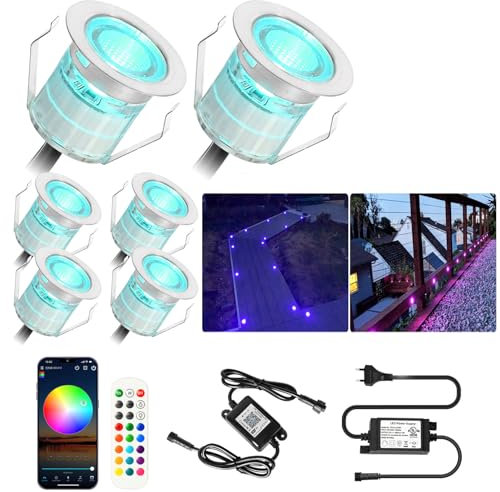 6 Stück RGB LED Einbaustrahler led Bodeneinbauleuchte IP67 wasserdicht 0.6W Ø30mm led Einbauleuchte Terrasse Küche Garten Led Lampe