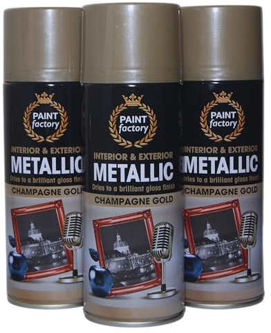 All Purpose Metallic Spray paint, Suitable for Wood, Plastic, Metal, Ceramics, Ornaments, Quick Drying, Interior & Exterior, Long Durability, Covers 2msq per Can, Gloss Finish (3, Campagne)