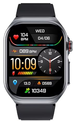 Knauermann PRO 3 Fan Edition eckig (2025) Grau, Gesundheitsuhr Smartwatch mit Telefoniefunktion, EKG Plus HRV und SOS Funktion, BT Bluetooth, Schlafapnoe, Silikonband Schwarz, 14-24