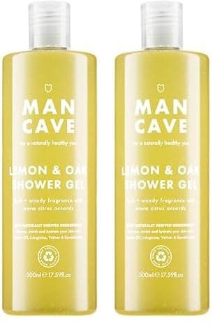 ManCave Lemon and Oak Shower Gel for Men, Refreshing Aroma with Lemon Oil, Bergamot and Rosemary, Sulphate and Paraben Free, Natural, Vegan, Cruelty Free, 500 ml (Pack of 2)