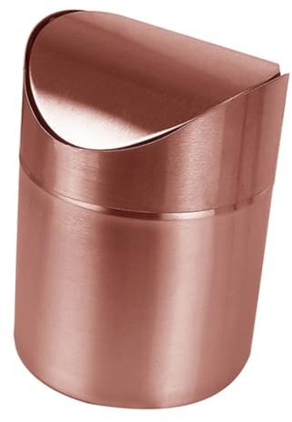 Ciieeo Poubelle Mini Modèle avec Couvercle en Acier Inoxydable de Bureau | Format Compact pour Plan de Travail et Table, Finition Élégante Couleur Or Rose, Usage Voiture