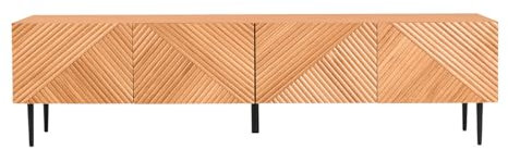 Miliboo Meuble TV Design en Bois Clair chêne Massif gravé et métal Noir 4 Portes L180 cm Archipel