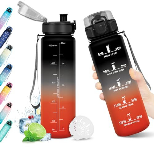 Borraccia 1L, Bottiglia Riutilizzabile, Borraccia con Filtro, Borraccia Motivazionale, senza BPA, A Prova di Perdite, Bottiglia con Marcatori Temporali per Adulti, Studenti, Ufficio, Sportive