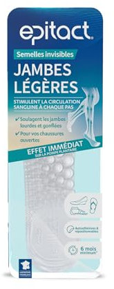 EPITACT | Semelles Invisibles Jambes Légères | Pour les Chaussures Ouvertes (Sandales, Tongs…) | Auto-Adhésives & Repositionnables | Soulagent les Jambes Lourdes, Gonflées (S (36-38))