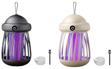 Insektenvernichter Elektrisch, Mückenfalle Mückenlampe Akku, Fliegenfalle Elektrisch USB, UV Mückenabwehr, Mosquito Killer Insektenlampe für Garten Innen und Aussen (Grau+Beige)