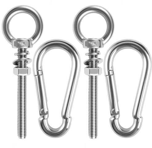 2 Pezzi Bullone ad Occhiello M8 con Dadi Autobloccanti e Rondelle,Occhiello Filettato per Fissaggio in Acciaio Inox,Barra Filettata M8,Bullone a Occhiello con 2 Moschettone per Fissaggio, Sospensione